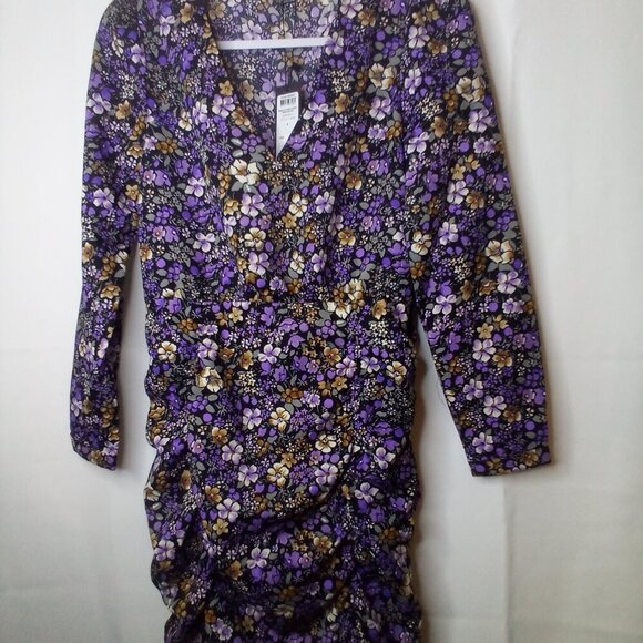 Vero Moda Dress Women S Short Long Sleeve V-Neck Floral Black Purple - Picture 2 of 16